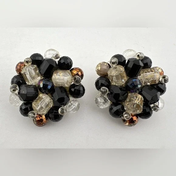 Vintage Germany stamped Black and Gold 5 Strand AB Beaded Necklace - Picture 11 of 14